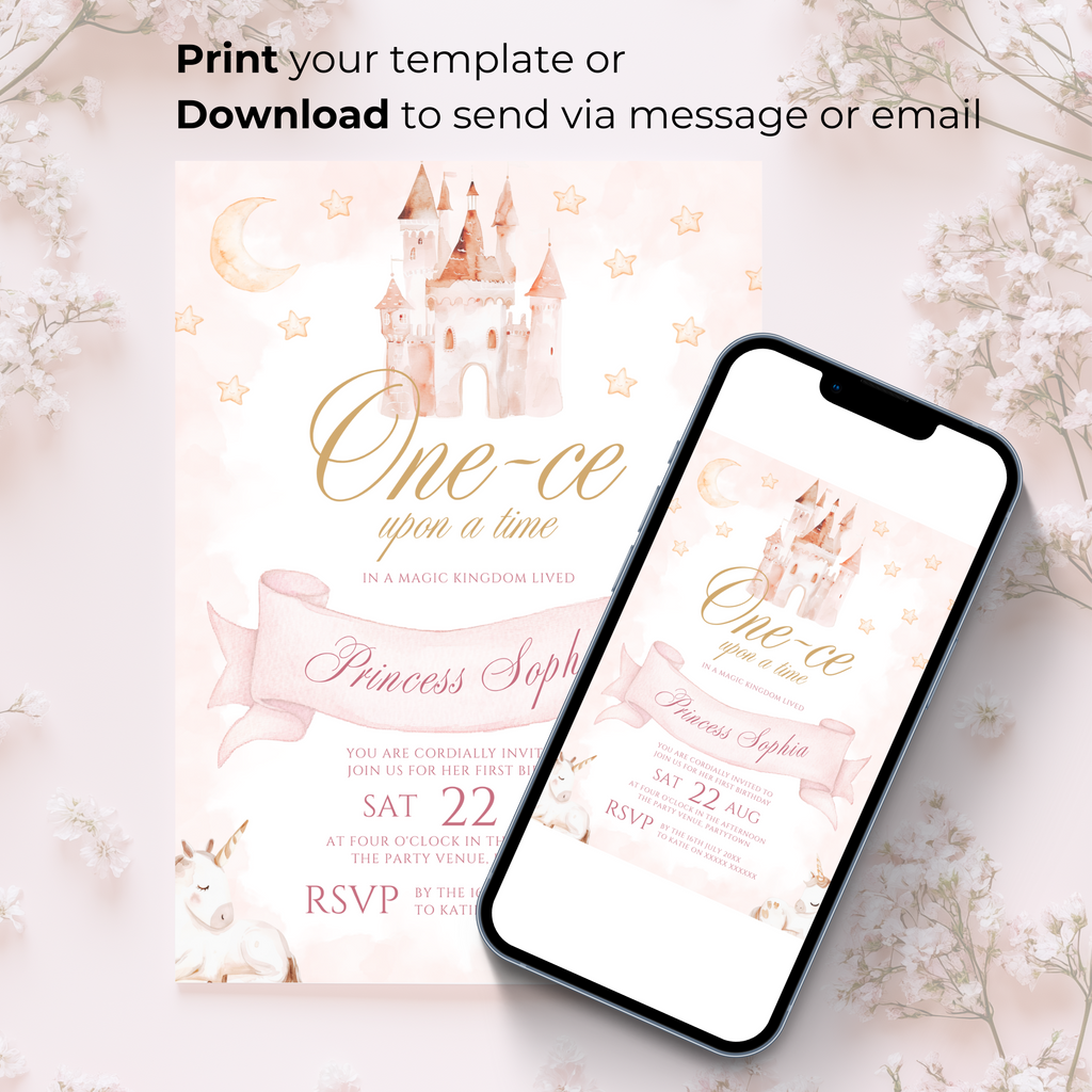 Princess 'One-ce Upon A Time' 1st Birthday Invitation