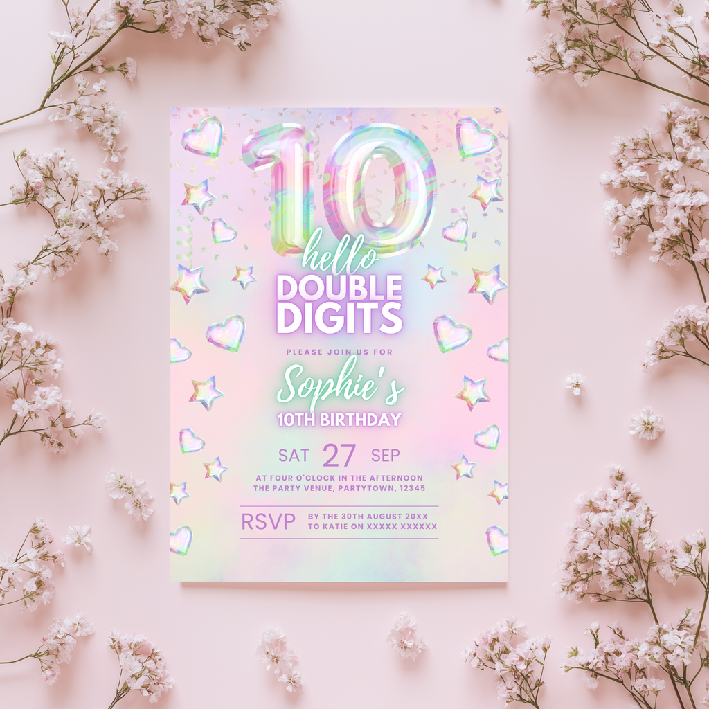 Hello Double Digits 10th Birthday Invitation