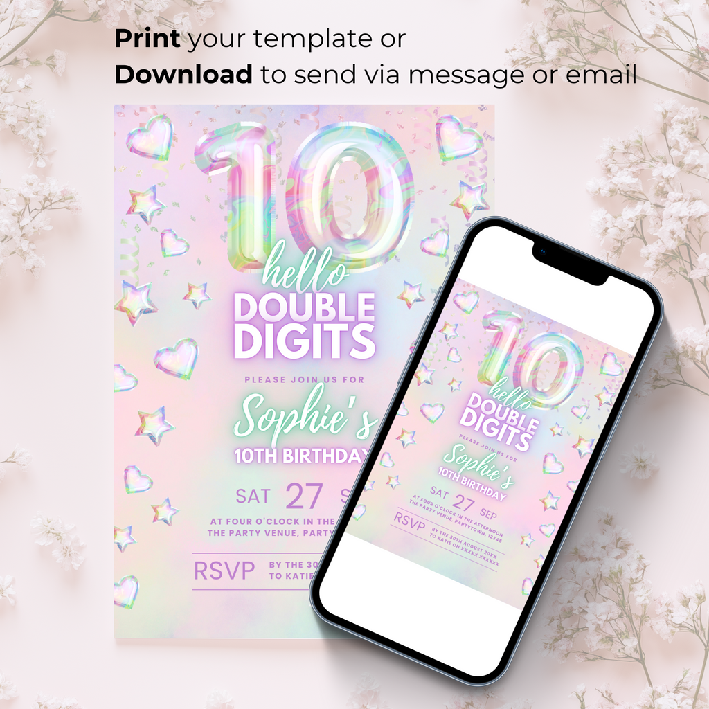 Hello Double Digits 10th Birthday Invitation