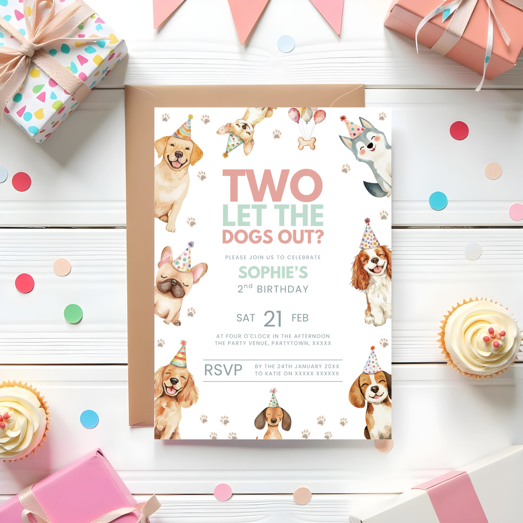 Two Let The Dogs Out 2nd Birthday Invitation