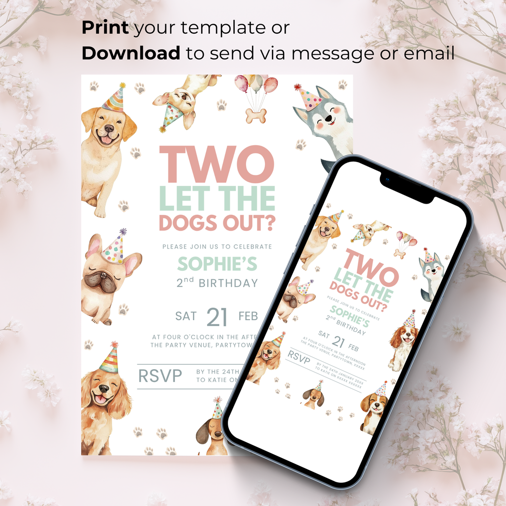 Two Let The Dogs Out 2nd Birthday Invitation