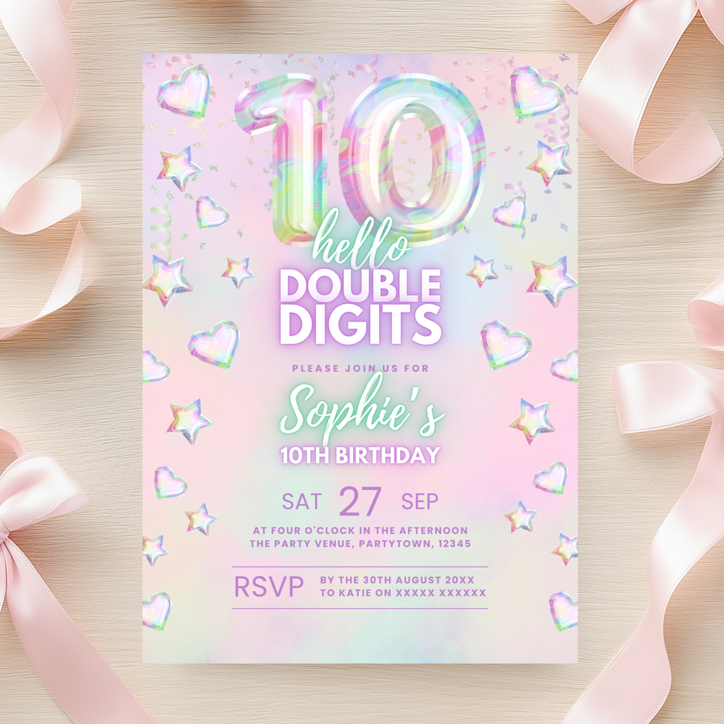 Hello Double Digits 10th Birthday Invitation