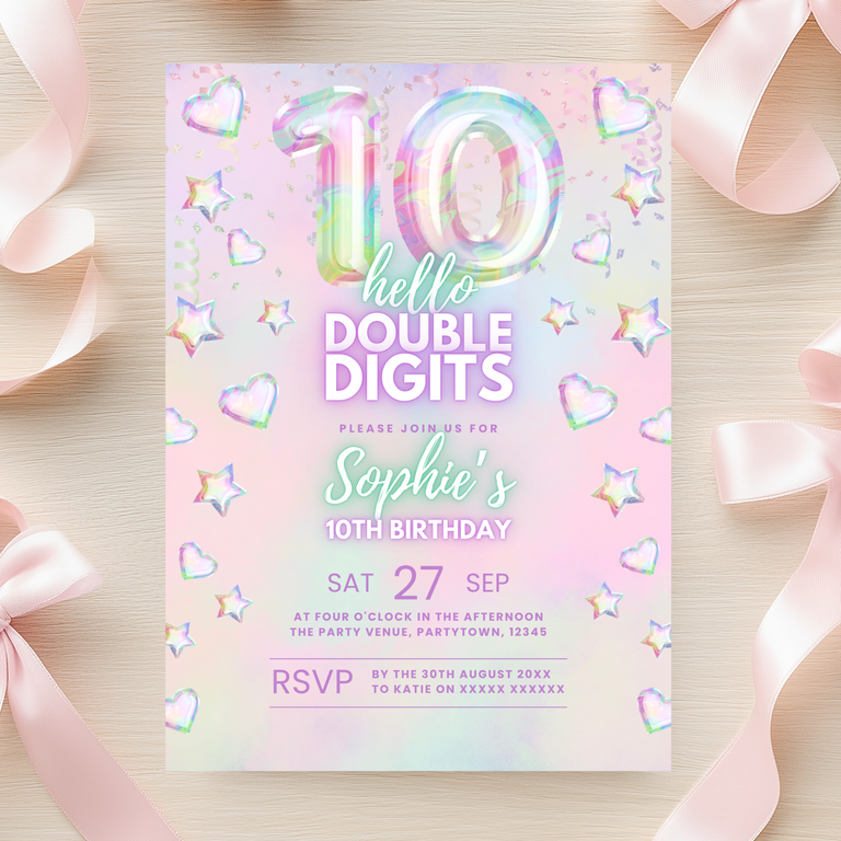 Hello Double Digits 10th Birthday Invitation