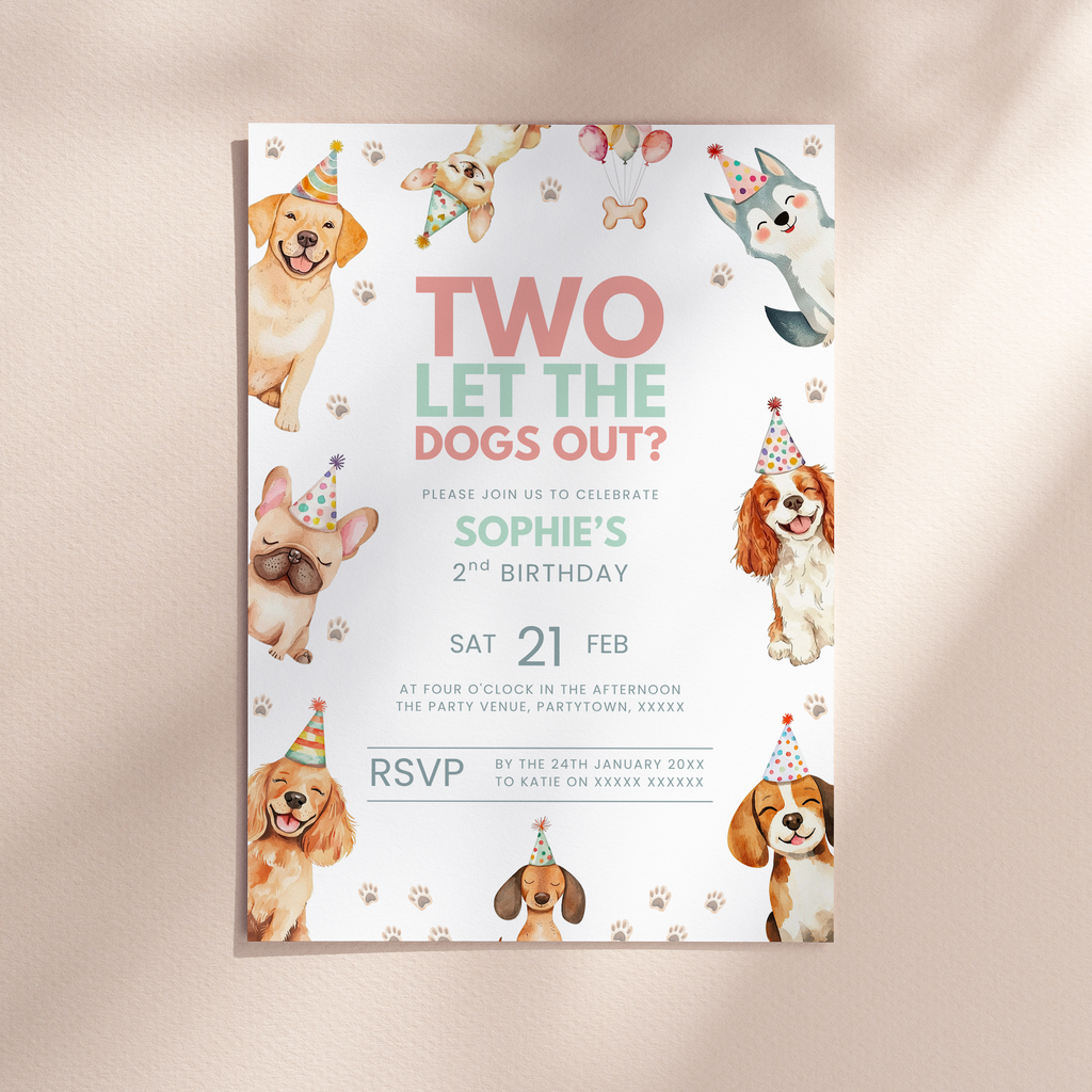 Two Let The Dogs Out 2nd Birthday Invitation