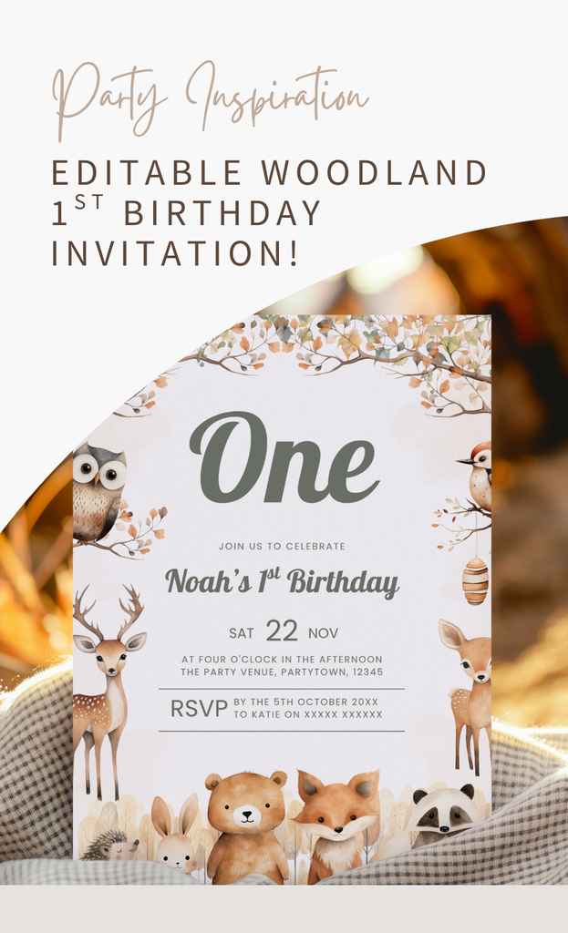 Woodland 1st Birthday Invitation