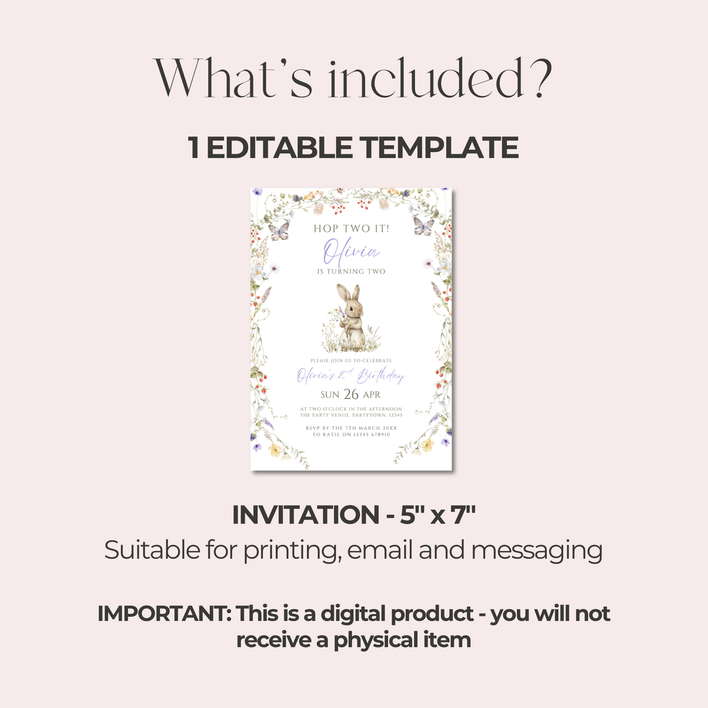 Hop Two It 2nd Birthday Invitation
