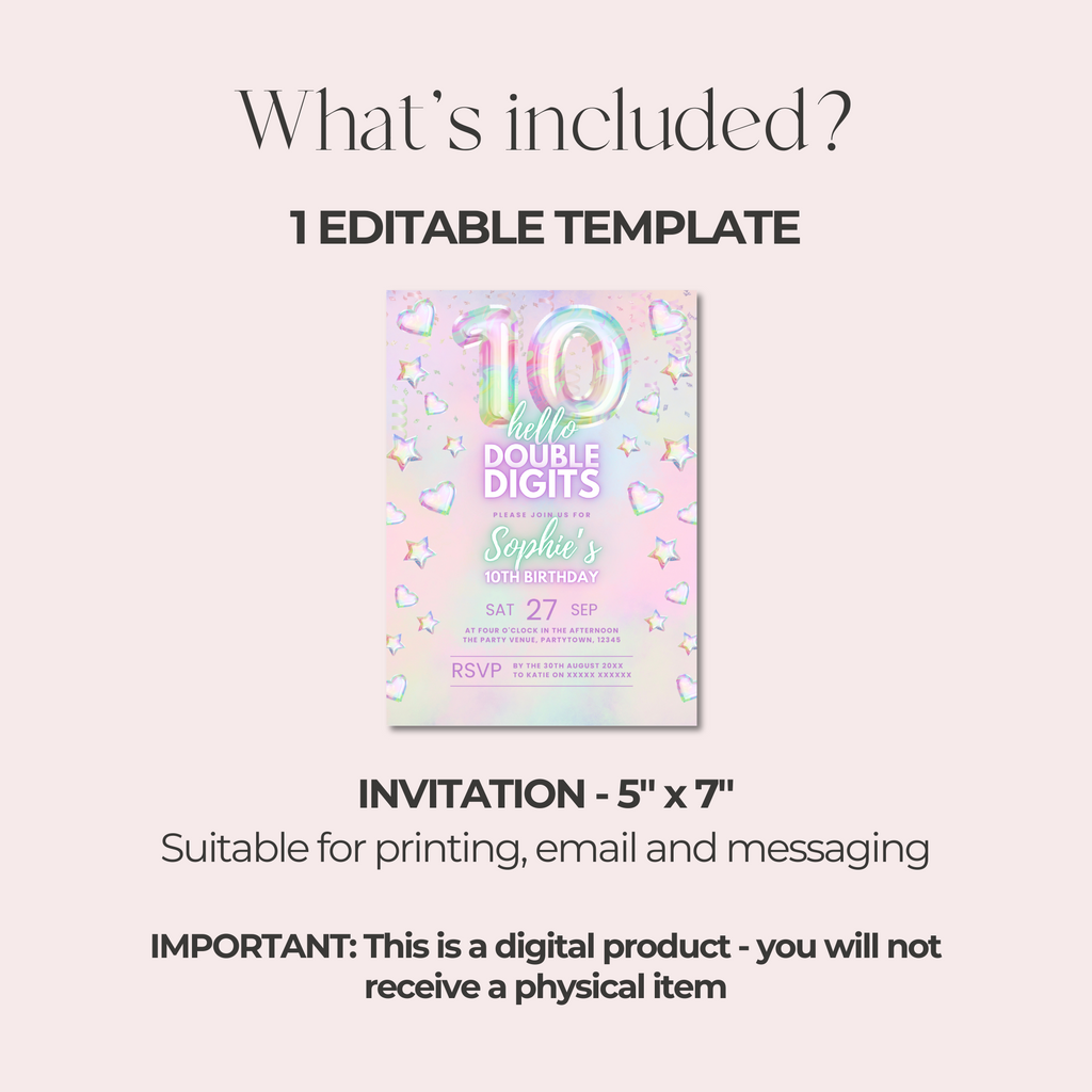 Hello Double Digits 10th Birthday Invitation