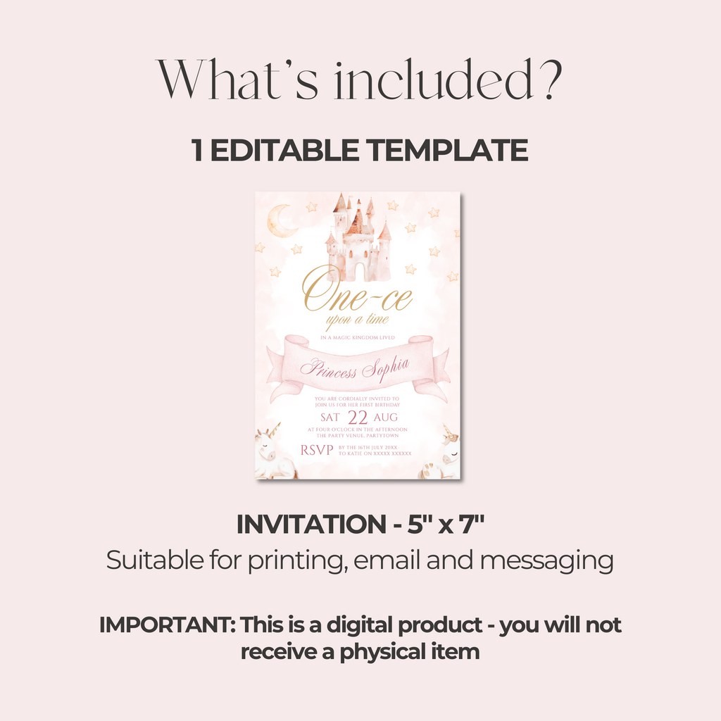 Princess 'One-ce Upon A Time' 1st Birthday Invitation