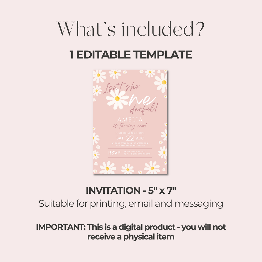 Daisy 'Isn't She Onederful' Birthday Invitation