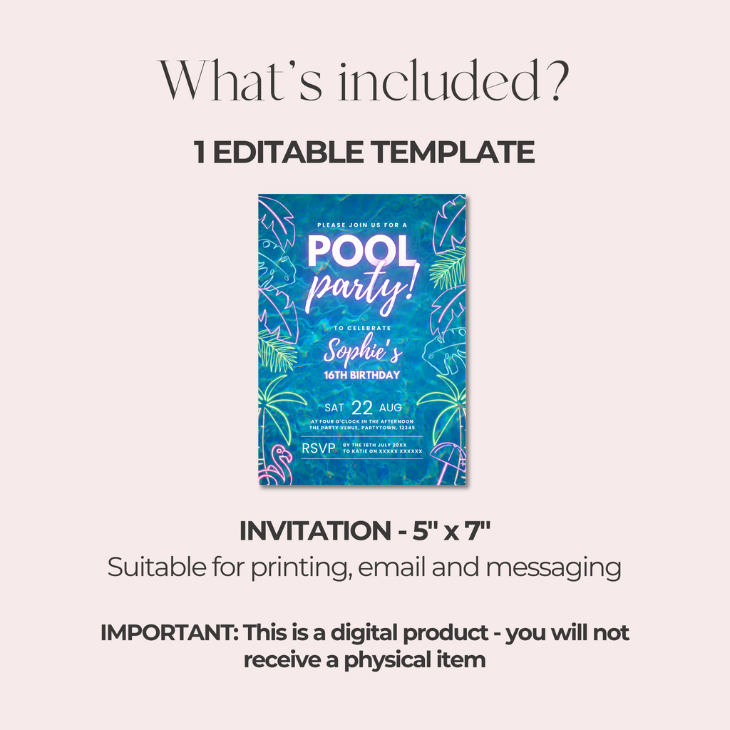Pool Party Birthday Invitation