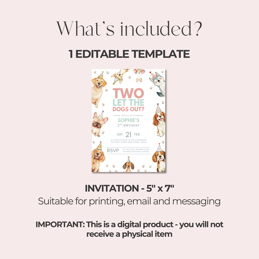 Two Let The Dogs Out 2nd Birthday Invitation